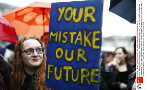 Mandatory Credit: Photo by Tolga Akmen/LNP/REX/Shutterstock (5738024r) Pro-EU campaigners protest against Britain leaving the European Union in Trafalgar Square London Stays anti-Brexit demonstration, Trafalgar Square, London, UK - 28 Jun 2016 The referendum was won by the leave campaign and caused Prime Minister David Cameron to resign on 23 June 2016.